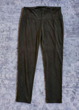 Slim-sation Pants Sz L Green Faux Suede Super Soft Pull On Stretch Ankle Length